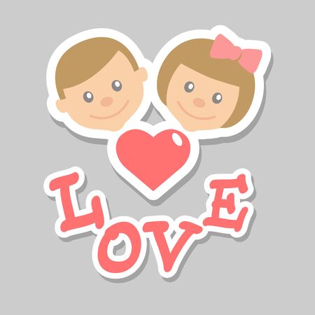 Vector illustration of boy and girl with heart and inscriptionのイラスト素材