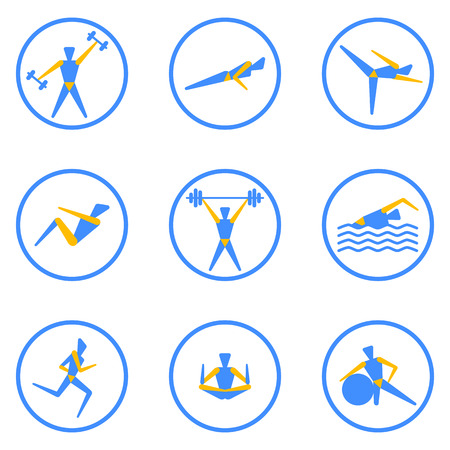 Vector icons of people for fitness themeのイラスト素材