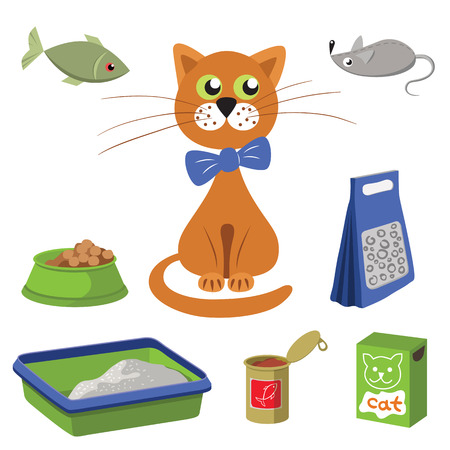 Cat and accessories for care. Vector illustrationのイラスト素材