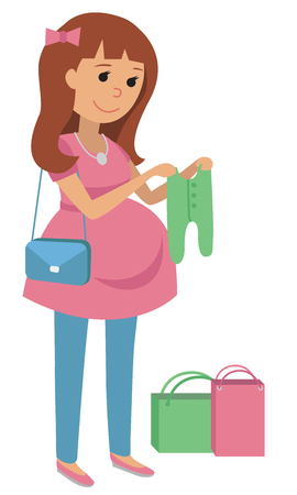 Pregnant woman holding sliders in her hands. Flat vector illustration.のイラスト素材