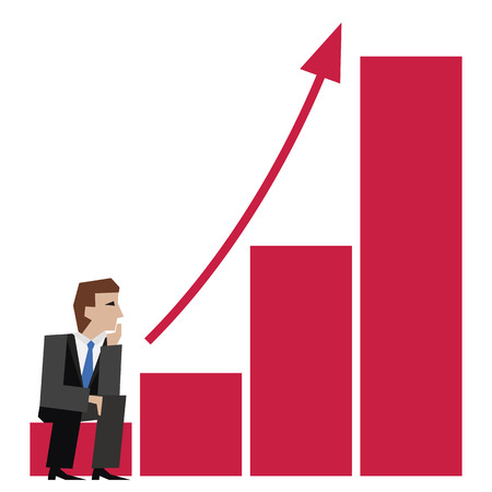 Vector illustration of businessman sitting on an arrow chart. Business concept.のイラスト素材
