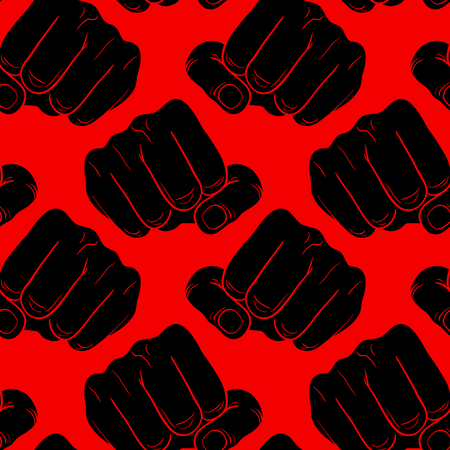 Raised fist. Strong fist on a red background. Mans hand. Male fist. Symbol of power and authority. Painted vector fist. Fist sketchのイラスト素材