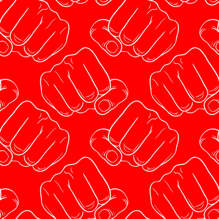 Raised fist. Strong fist on a red background. Mans hand. Male fist. Symbol of power and authority. Painted vector fist. Fist sketchのイラスト素材