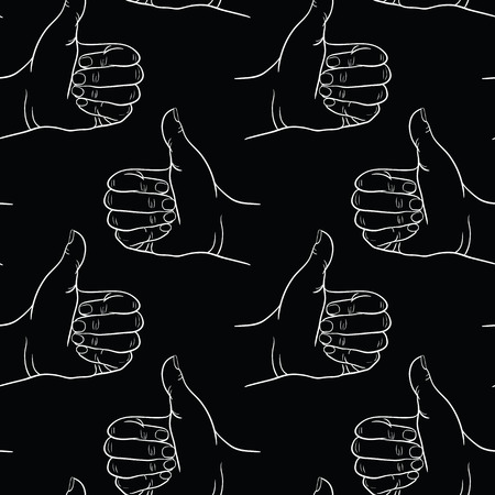 Seamless pattern hand showing symbol like. Making thumb up gesture. Drawn design element. Vector black and white illustration. Illustration for web, poster, info graphicのイラスト素材
