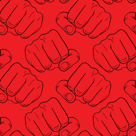 Raised fist. Strong fist on a red background. Mans hand. Male fist. Symbol of power and authority. Painted vector fist. Fist sketchのイラスト素材