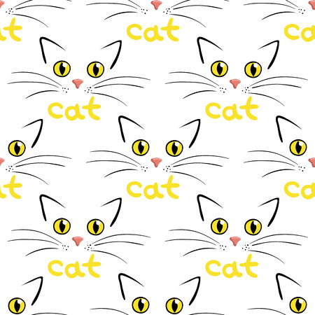 Cat face on white endless pattern vector illustrationのイラスト素材