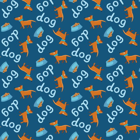 Vector illustration seamless background on blue. Happy dog.のイラスト素材