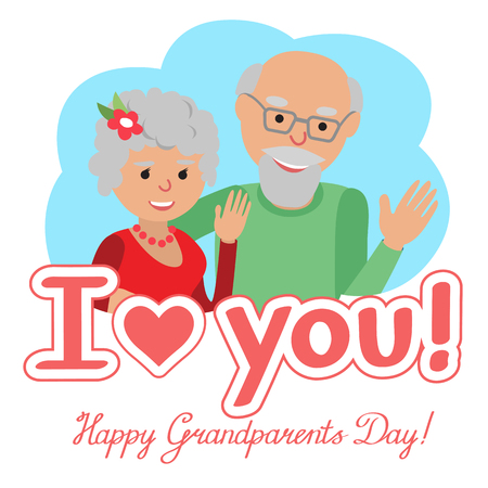 Couple of elderly people. Grandmother and grandfather. Vector illustration for greeting.のイラスト素材