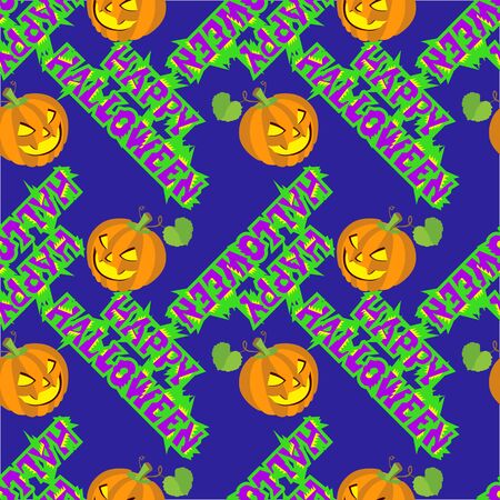 Vector illustrations of Halloween pattern seamless with pumpkin and lettering.のイラスト素材