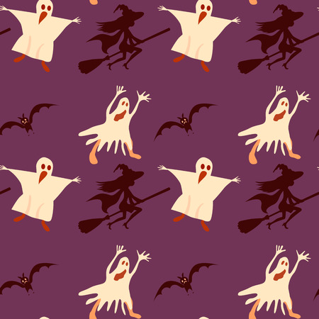 Halloween seamless pattern. Bat witch ghost. Vector backgroundのイラスト素材