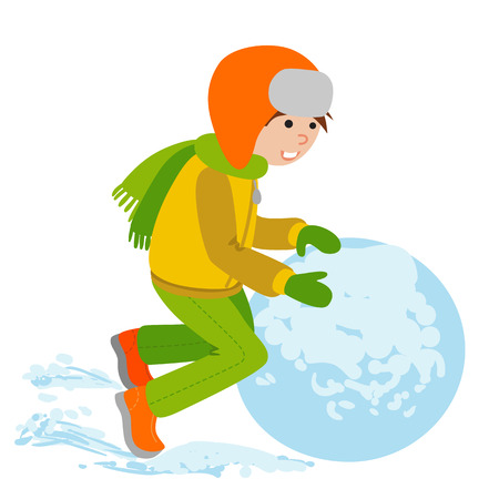 Child with a snowball. Vector illustration isolated on white background.のイラスト素材
