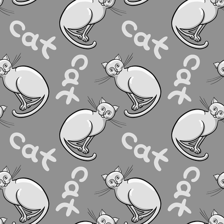 Cute flat cats. Vector seamless pattern with animals. Endless background with red cats with inscription.のイラスト素材