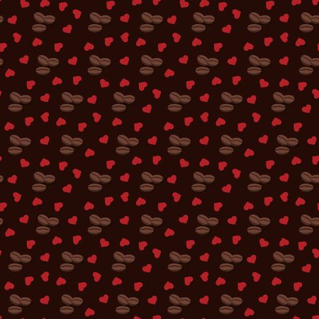 Seamless background with coffee grains and heartsのイラスト素材