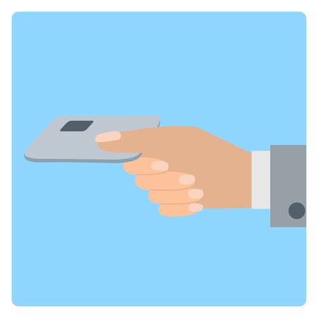 Hand holds credit card. Vector illustration flat style.のイラスト素材