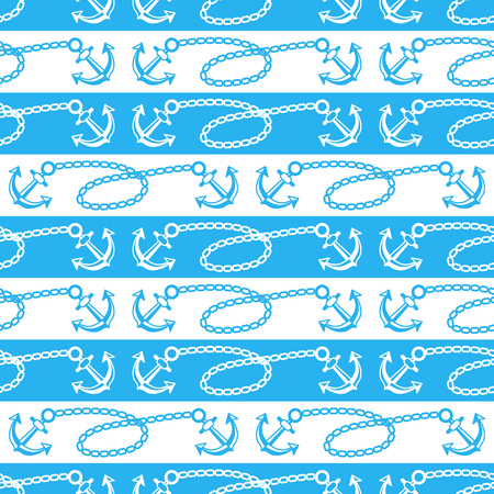 Seamless pattern with anchors. Ongoing stripes backgrounds of marine theme.のイラスト素材