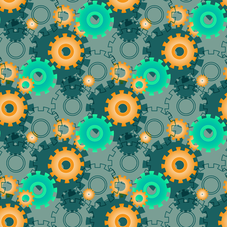 Vector ongoing pattern with green gears. Creative geometric background with wheels.のイラスト素材