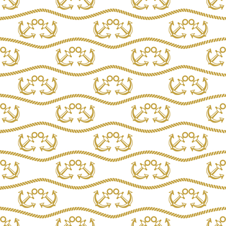 Seamless pattern with anchors. Ongoing stripes background of marine theme golden color. Vector illustrationのイラスト素材