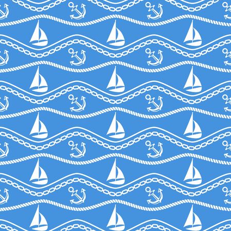 Vector illustration seamless pattern. Marine theme is the boats and the wavesのイラスト素材