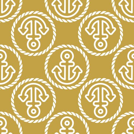 Seamless pattern with anchors and chains. Ongoing stripes background of marine theme golden color. Vector illustrationのイラスト素材