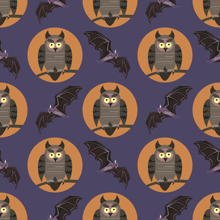 Pattern with owls and bats on branches.のイラスト素材