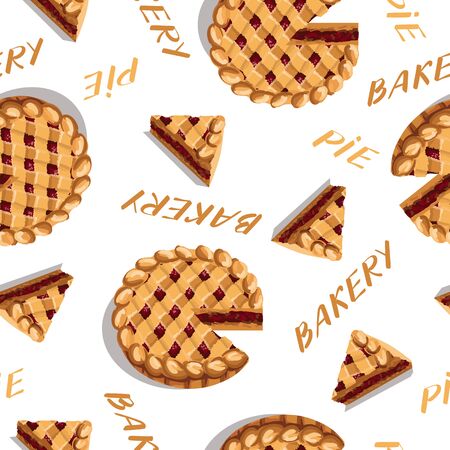Seamless background with inscription. Vector illustration homemade berry pie.のイラスト素材