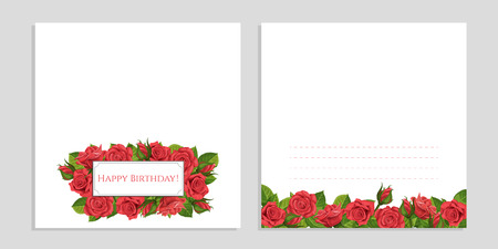 Red rose flower vector illustration in vintage style greeting card isolated on white background.のイラスト素材