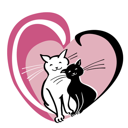 Vector card with Valentine s day concept, two cats in the heartのイラスト素材