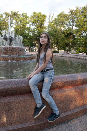 Closeup portrait of charming young girlの写真素材