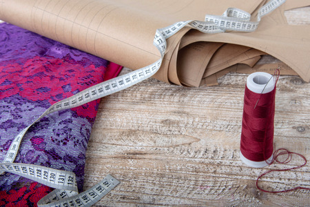 Fabric and objects for sewing clothes. Fashion, style and design of clothes.の写真素材