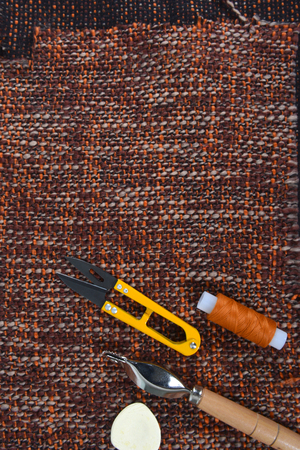 Sewing tools and sewing supplies, accessories creating a new fashion.の写真素材