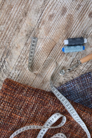 Sewing tools and sewing supplies, accessories creating a new fashion.の写真素材