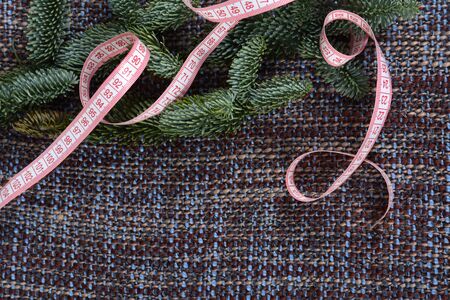 Sewing tools and sewing supplies accessories sewing with Christmas tree branch.の写真素材