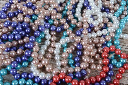 Background of colorful beads on the table. Christmas decorationの写真素材