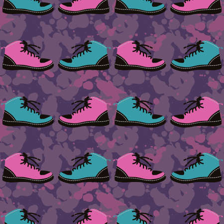 Seamless background of two colour shoes vector pattern with dirty spotsのイラスト素材