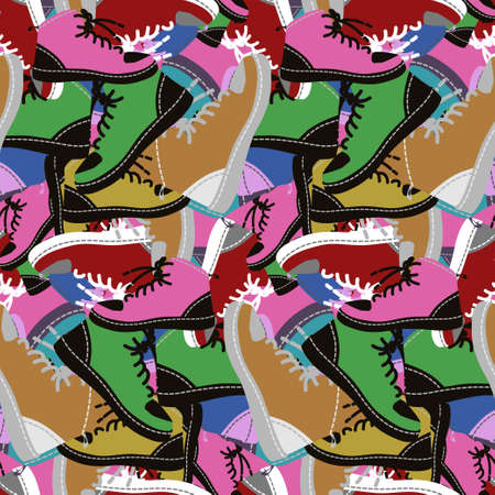 Seamless background of multi-colored shoes vector patternのイラスト素材