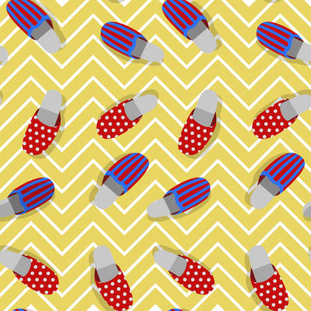 Different home slippers. Shoes on the parquet floor. Seamless background.のイラスト素材