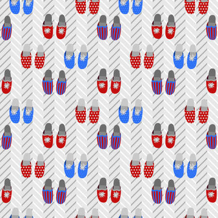Different home slippers. Shoes on the parquet floor. Seamless background.のイラスト素材