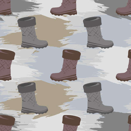 Boots against the background of stains of dirt paint. Seamless pattern.のイラスト素材