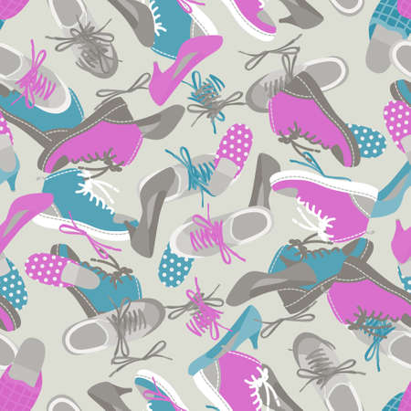 Background of different shoes pink blue and gray seamless backgroundのイラスト素材