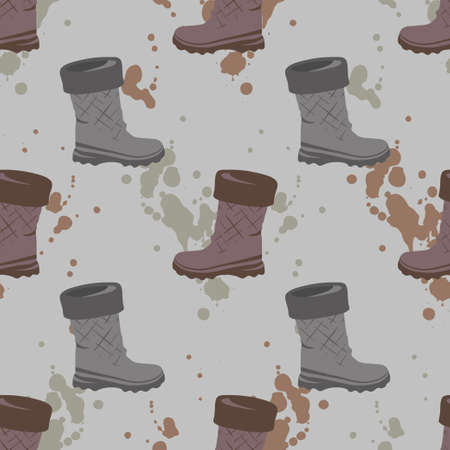 Boots against the background of stains of dirt paint. Seamless pattern.のイラスト素材
