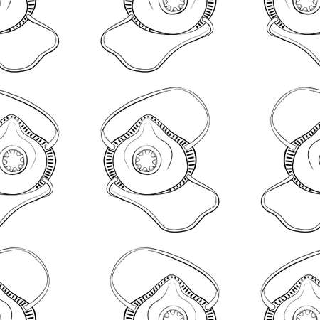 Medical respirator seamless background. Pandemic and protection against the virus. Black and white drawing, vector illustration.のイラスト素材