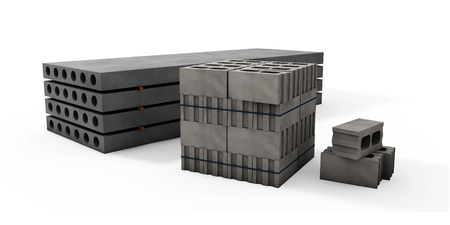 3d illustrator of pallets of concrete blocks and plates on a white backgroundの写真素材