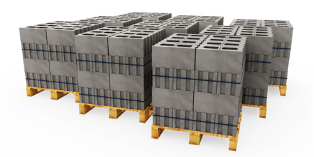 3d illustrator of pallets of concrete blocks on a white backgroundの写真素材
