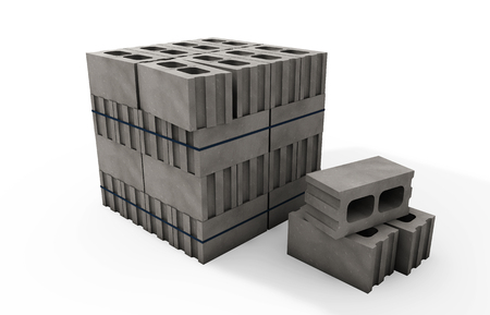 3d illustrator of pallets of concrete blocks on a white backgroundの写真素材