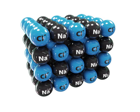 Sodium chloride rock salt, halite, table salt , crystal structure. Na Clの写真素材
