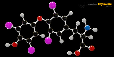 3d Illustration of Thyroxine Molecule isolated black backgroundの写真素材