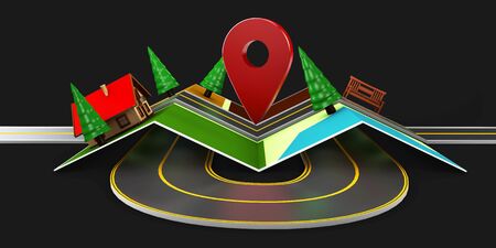 3d Illustration of Street Map with GPS Icons. Navigation