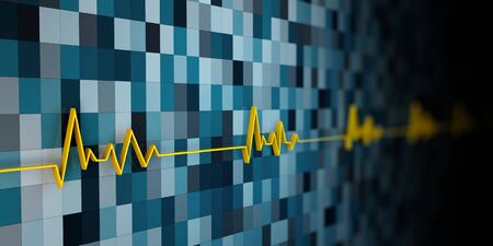 3d Illustration of Equalizer, or electrocardiogram with fluctuations in heart shapeの写真素材