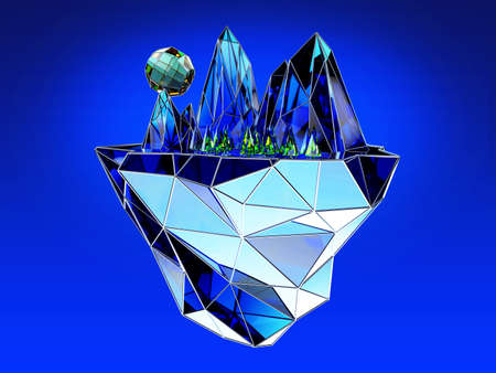 Abstract island with mountain landscape in polygonal segments. 3d Illustrationの写真素材
