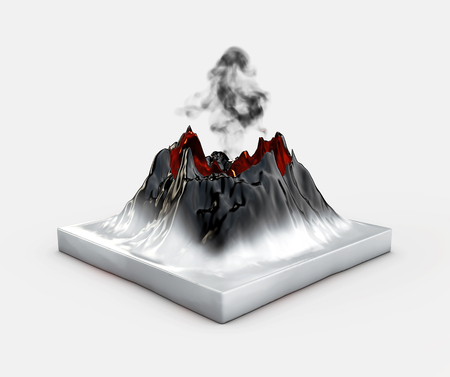 Crater mountain volcano hot natural eruption, 3d illustration.の写真素材